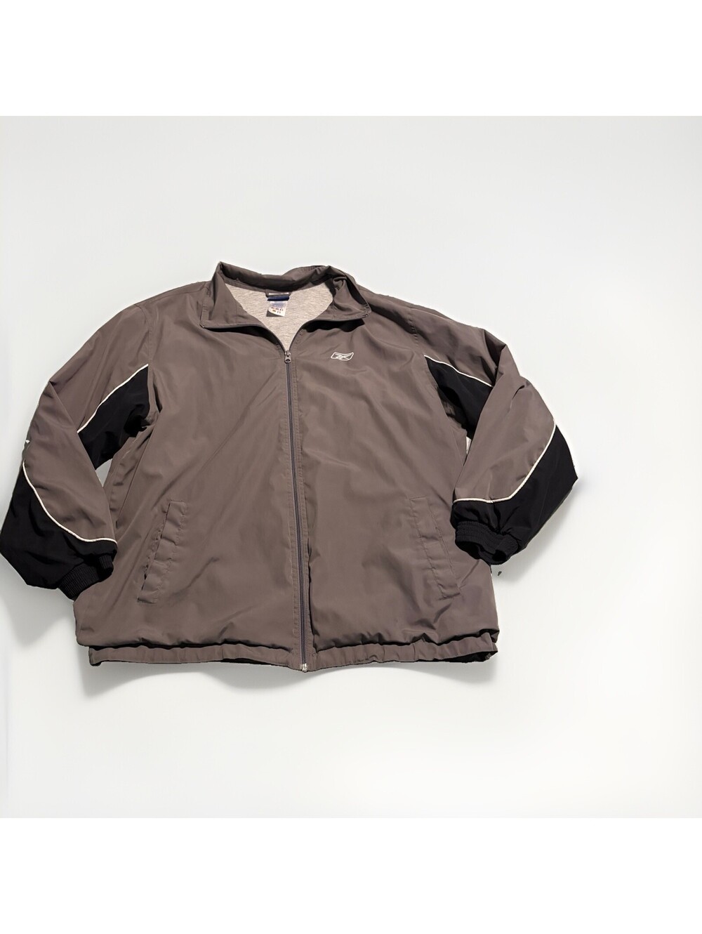Y2K Reebok Track Jacket Mens 2XL Black Grey Full Zip Windbreaker Mesh Lined